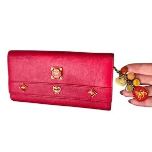 MCM Hot Pink Trifold Leather Wallet with Charms